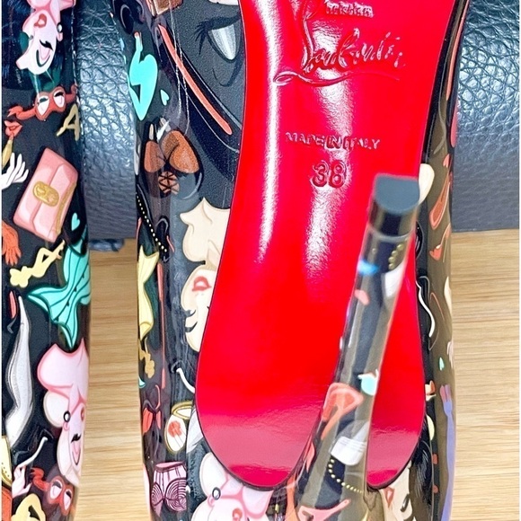 Christian Louboutin “Hot chick” Glamourous Black Multi graphic Patent 100mm EU38 - Picture 11 of 12
